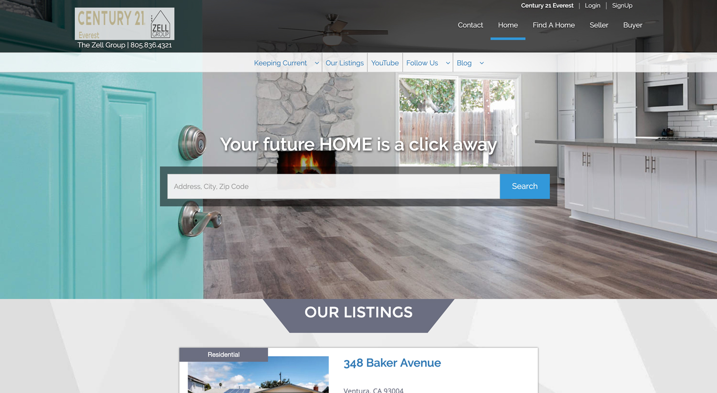 Shows real estate website property search.